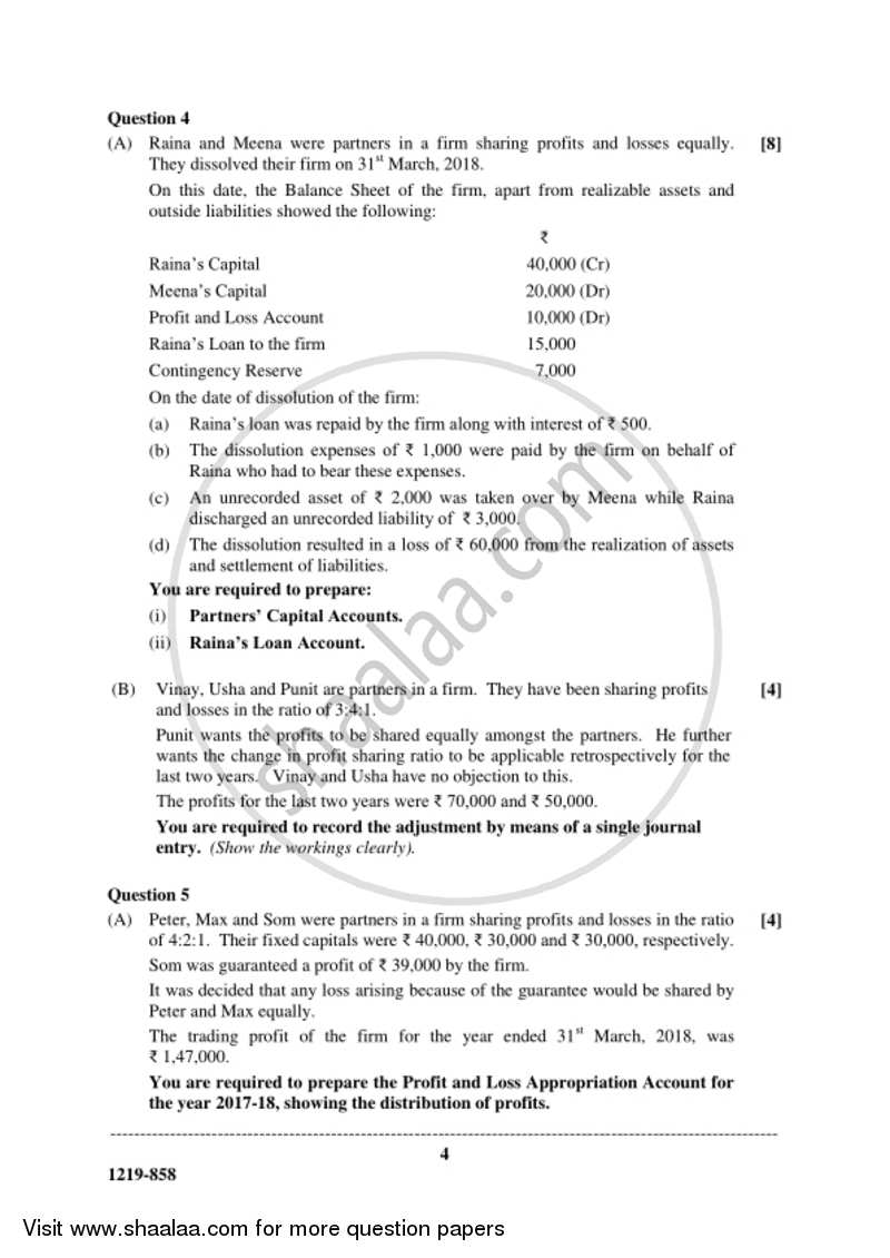 Accounts Isc Commerce Class Set Question Paper With