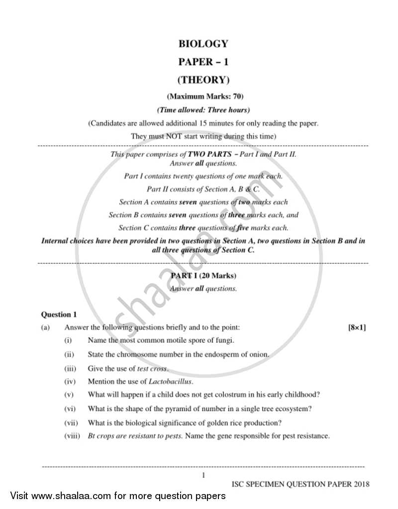 Biology Theory Isc Science Class Set Question Paper