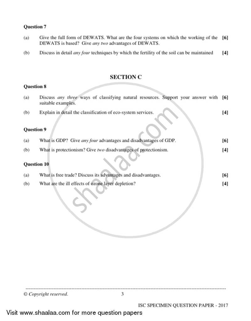 Environmental Science Theory 2016 2017 ISC Commerce Class 12 Set 1