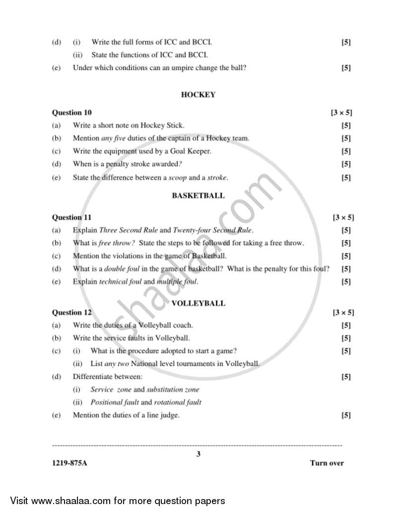 Physical Education Theory 2018 2019 ISC Commerce Class 12 Set 1