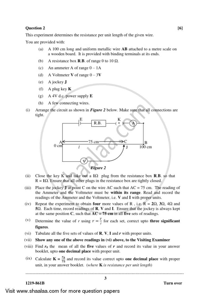 Physics Practical 2018 2019 ISC Commerce Class 12 Set 1 Question