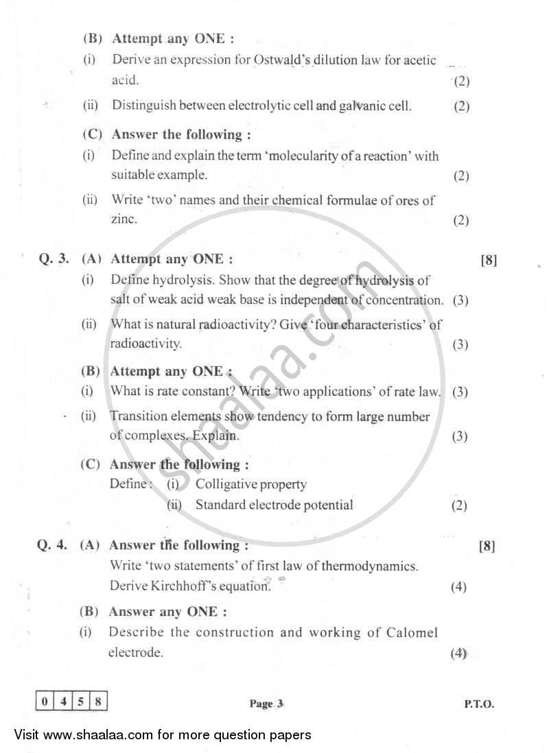 Chemistry Hsc Science General Th Standard Board Exam