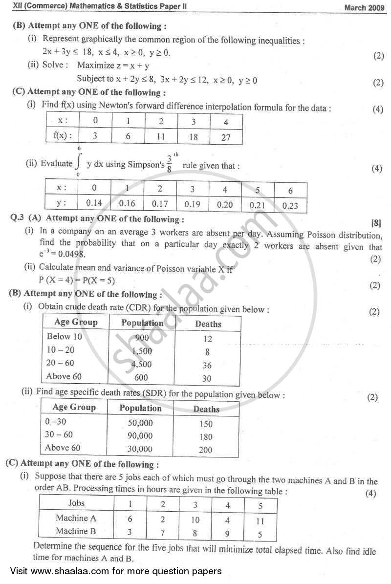 Mathematics And Statistics Hsc Commerce English Medium