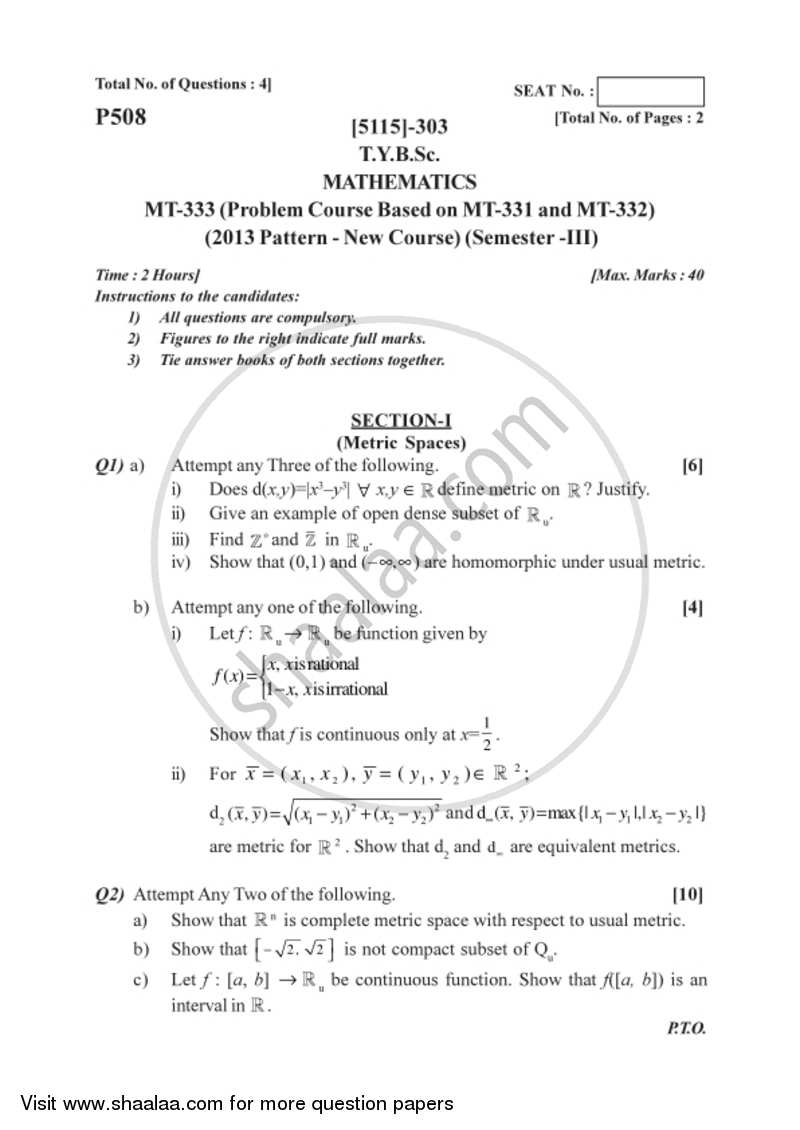 Problem Set B Sc Mathematics Semester Tybsc