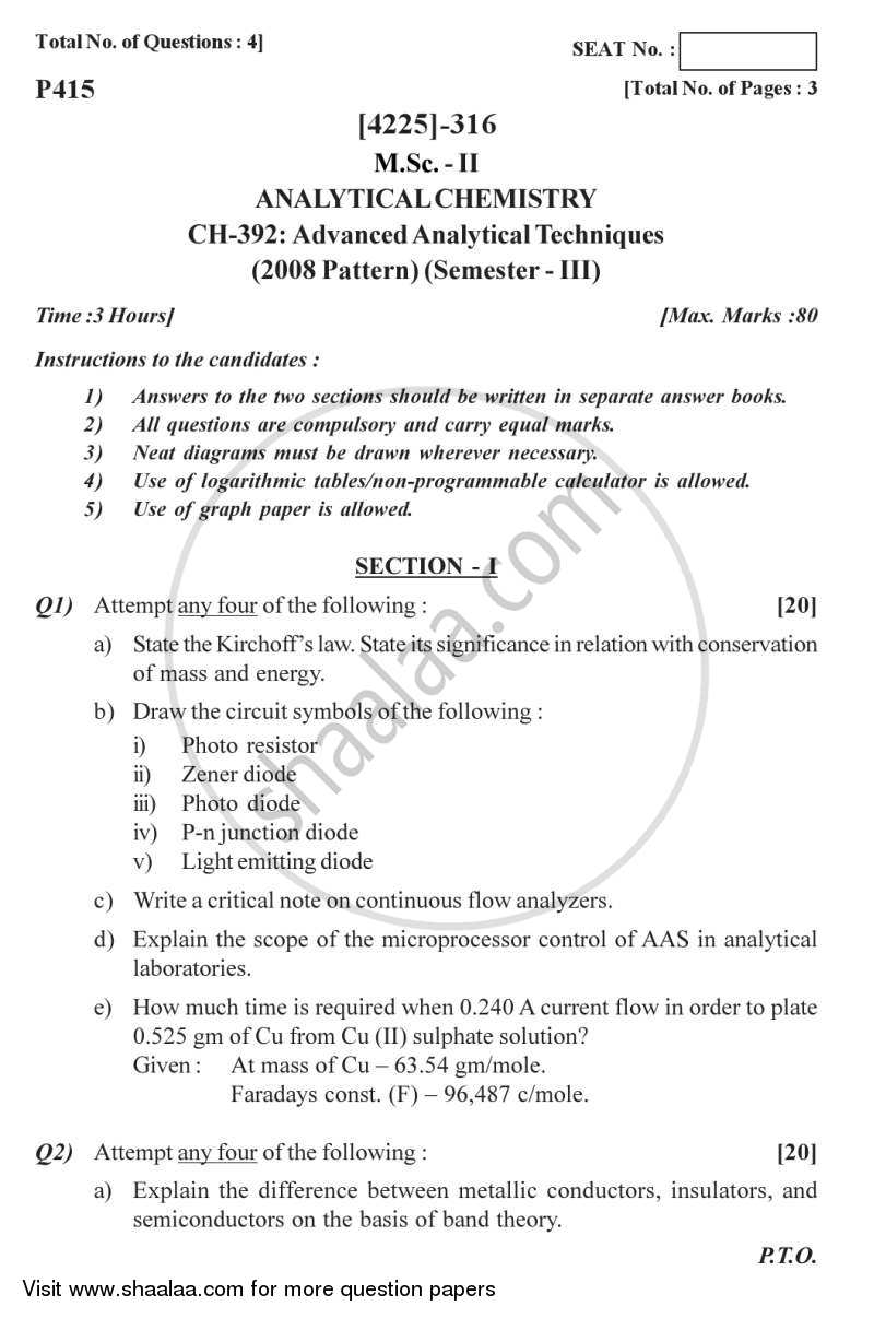 Advanced Analytical Techniques 2012 2013 M Sc Analytical Chemistry