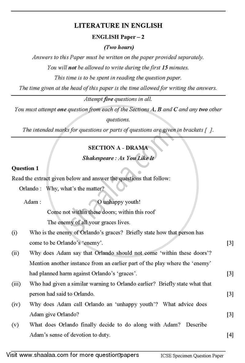 English 2 Literature In English 2012 2013 ICSE Class 10 Question 