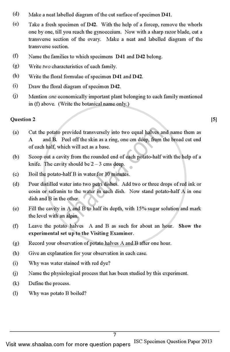 Biology (Theory) 2012-2013 ISC (Arts) Class 12 Specimen question paper ...