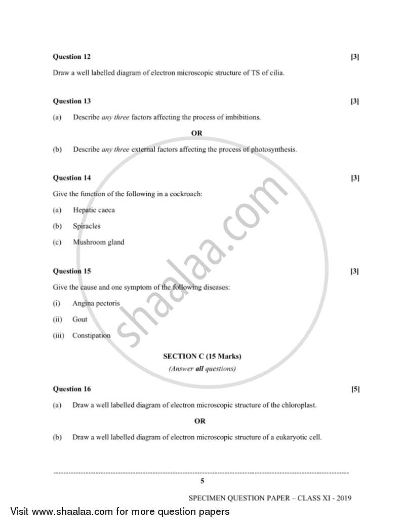 Biology (Theory) 2018-2019 ISC (Commerce) Class 11 Set 1 Question Paper ...