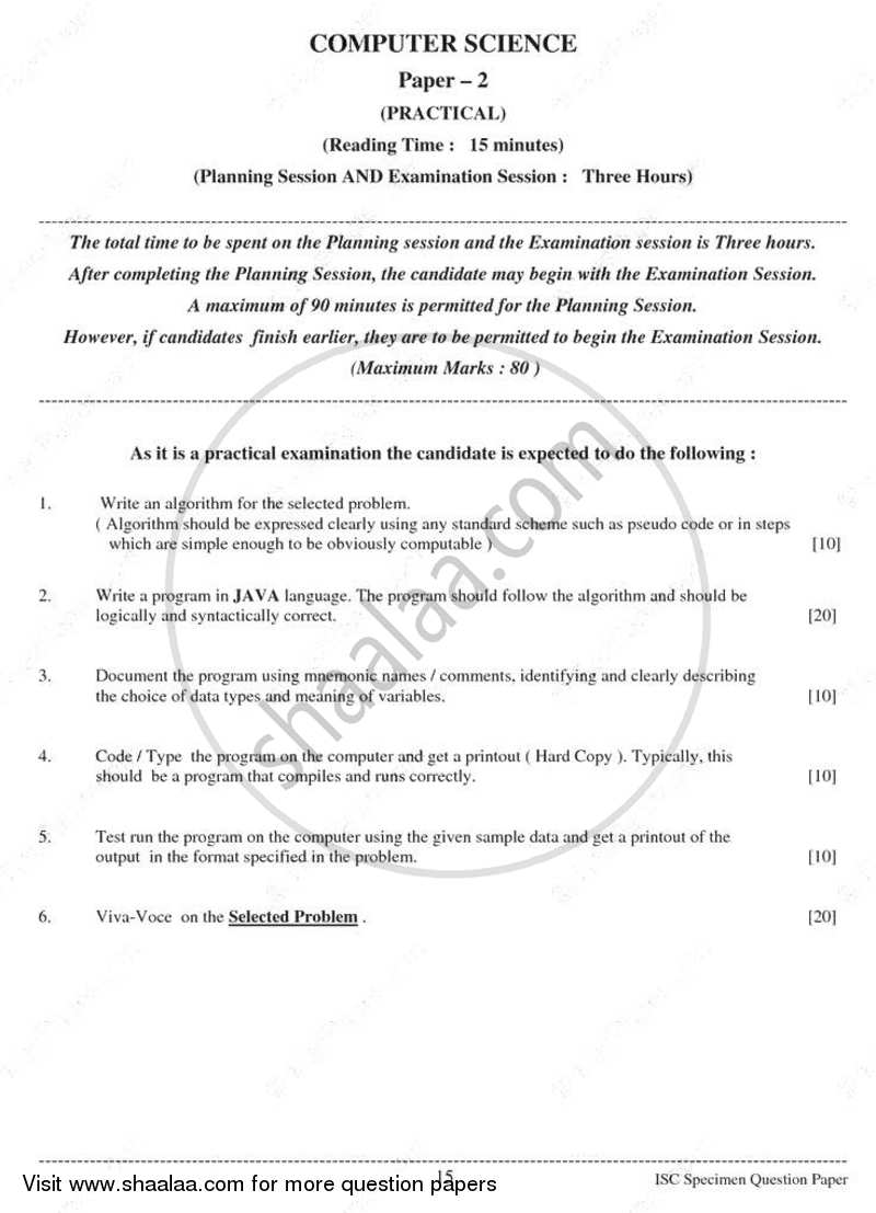 Computer Science (Practical) 2010-2011 ISC (Commerce) Class 12 question ...