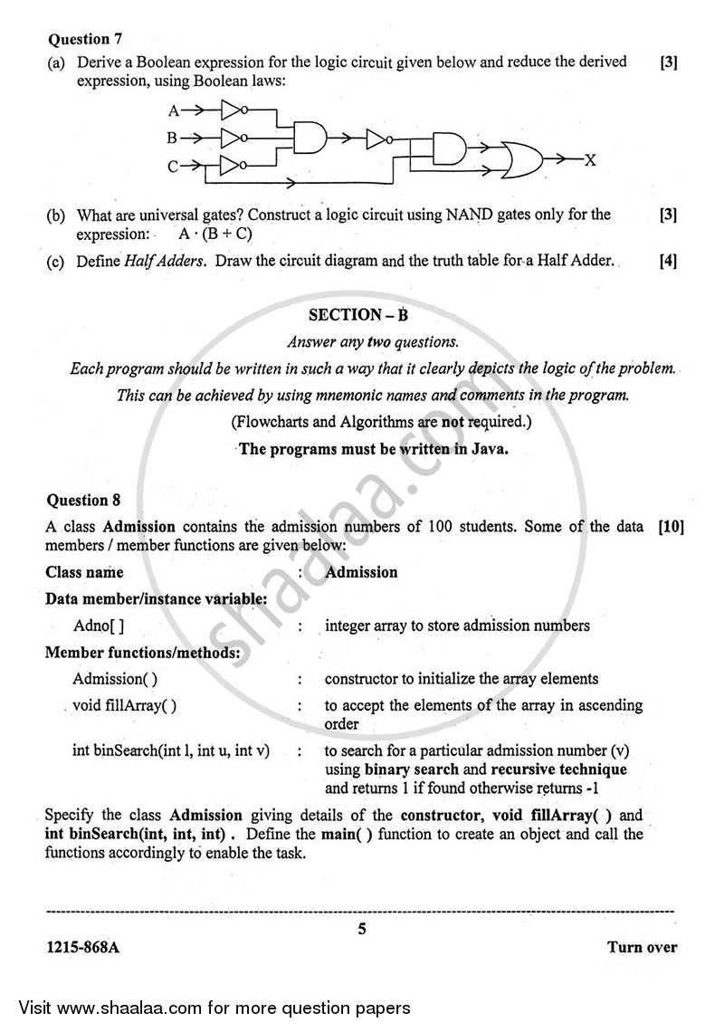 Computer Science (Theory) 2014-2015 ISC (Commerce) Class 12 Question ...