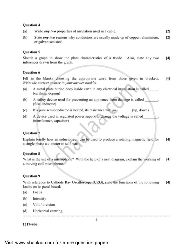 Electricity And Electronics 2016 2017 Isc Commerce Class 12 Set 1 Question Paper With Pdf