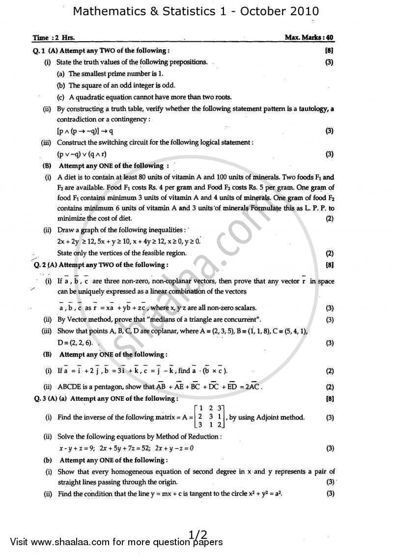 Mathematics And Statistics 1 2009 2010 HSC Science Electronics 12th 