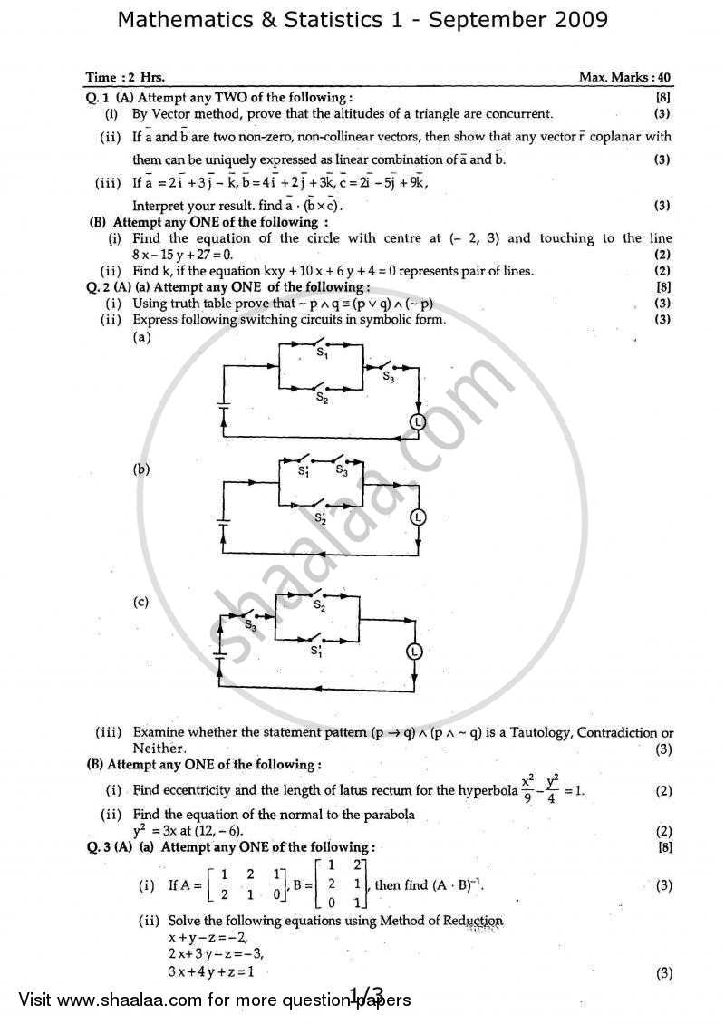 exam paper commerce e Mathematics    2008 and  Paper 1 2009 Question Statistics