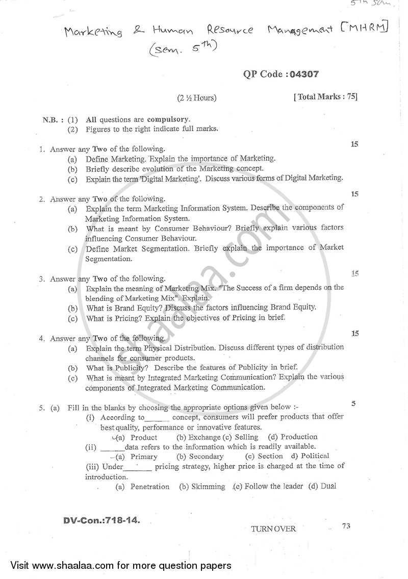 exam e commerce paper Paper Human  and Resource 5 (Marketing Question Commerce