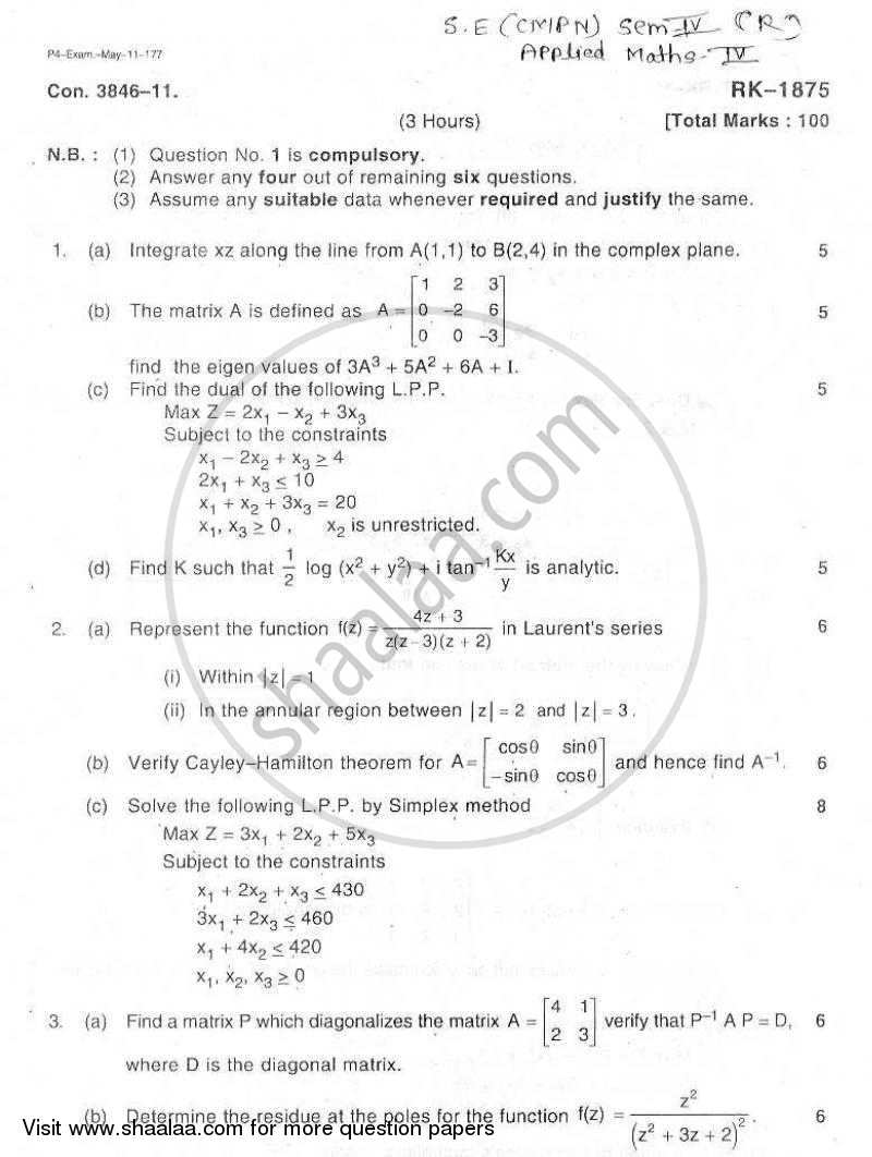 Applied Mathematics 4 2010-2011 BE Computer Engineering Semester 4 (SE ...