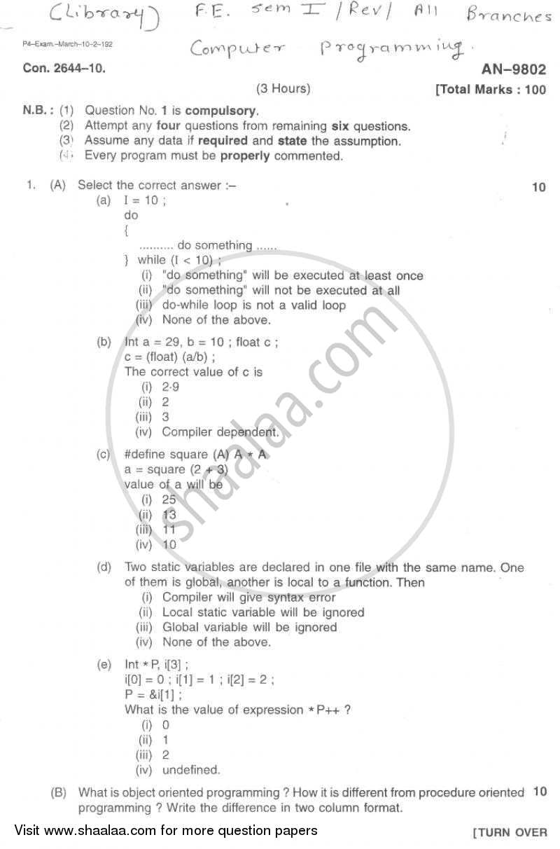 Computer Programming 1 2009-2010 BE Instrumentation Engineering ...