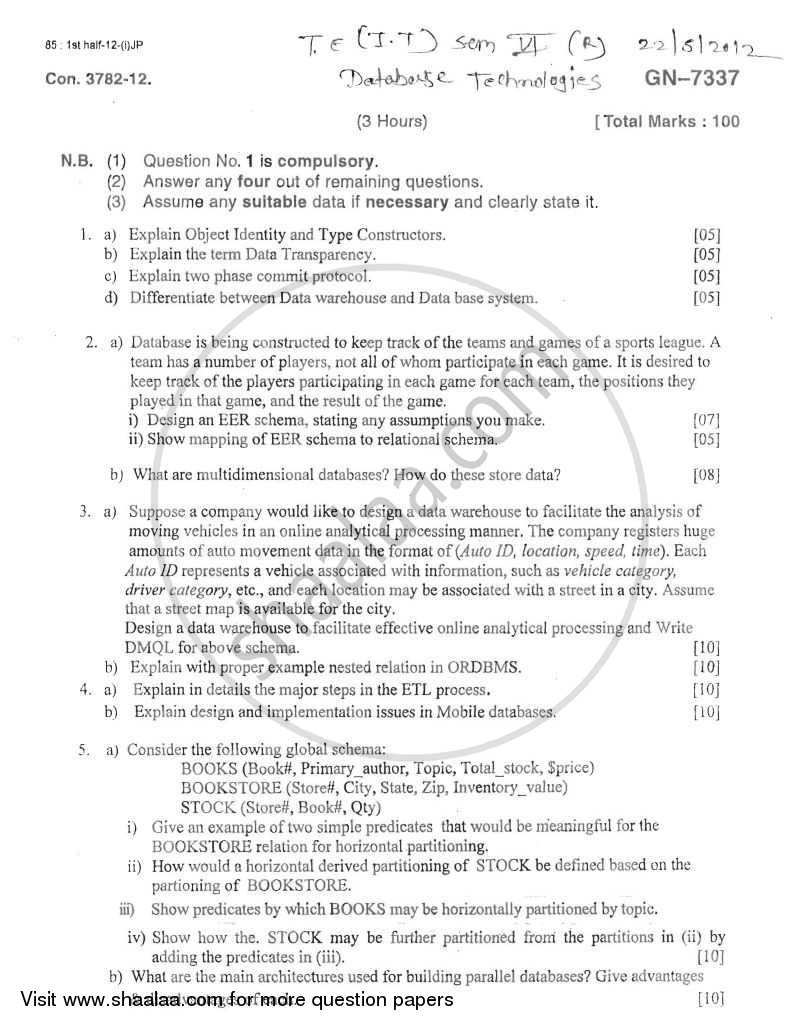 Database Technologies 2011-2012 BE IT (Information Technology) Semester ...