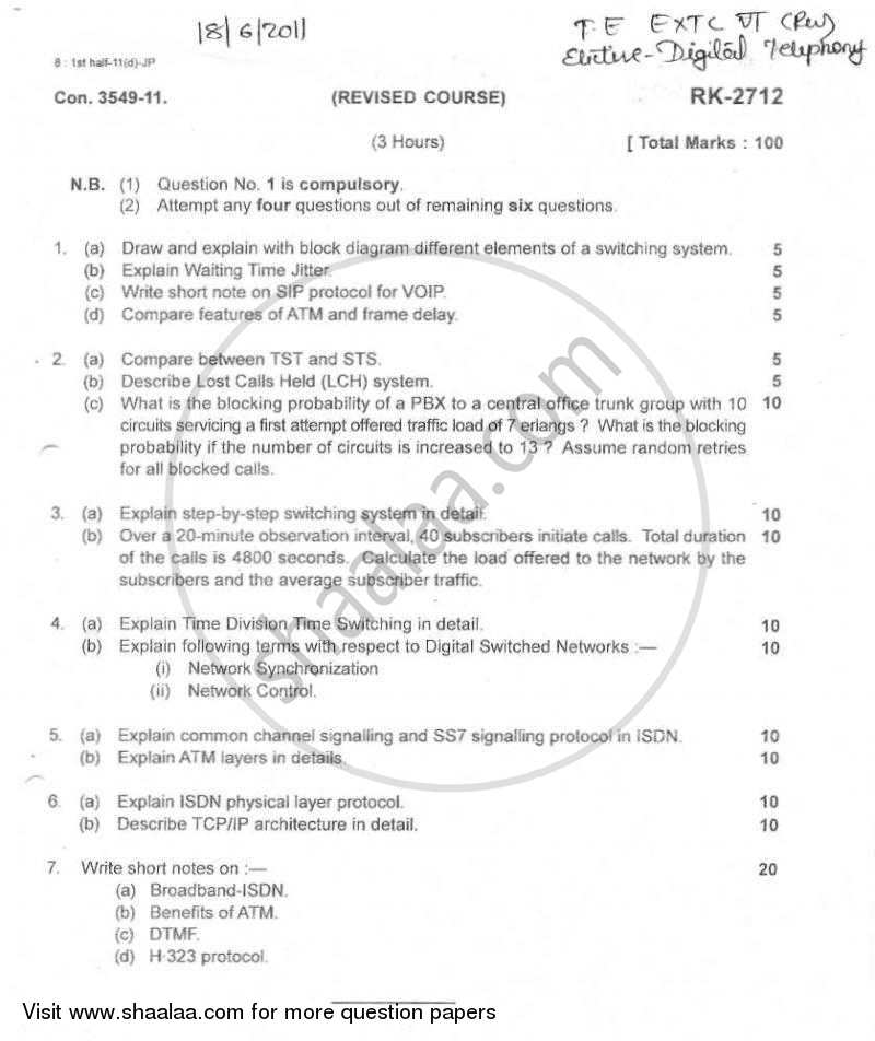 Digital Telephony 2010 2011 Be Electronics And Telecommunication Engineering Semester 6 Te