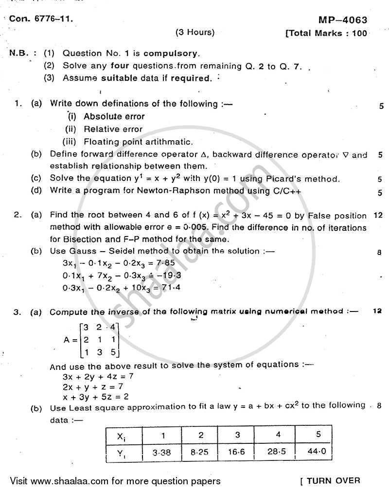 Numerical Techniques 2011-2012 BE Electrical Engineering Semester 3 (SE ...