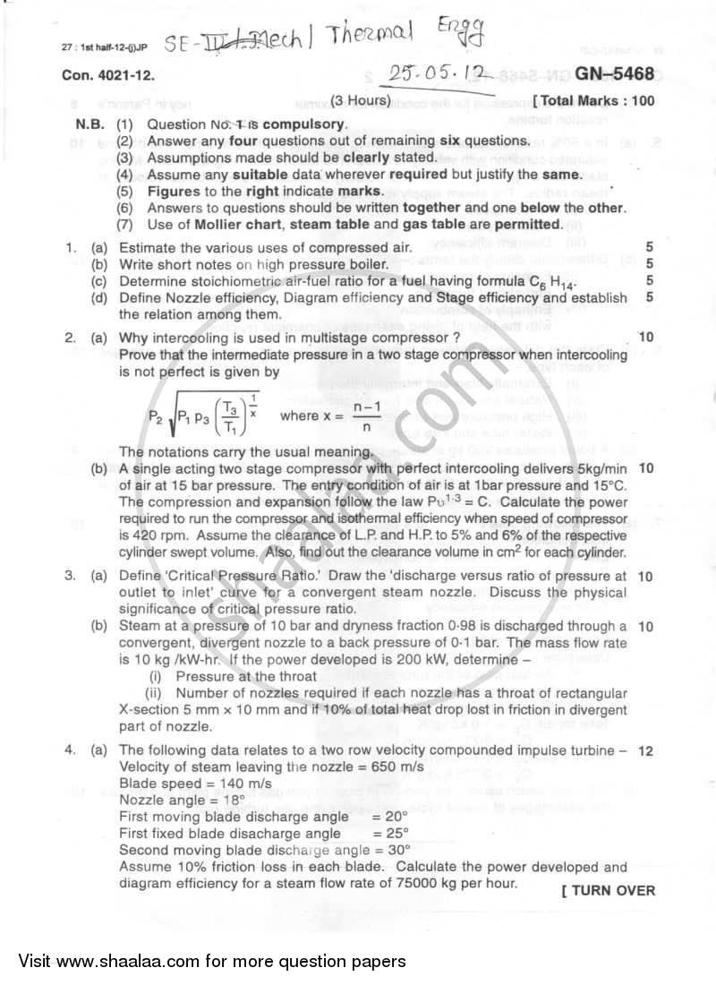 Thermal Engineering 2011-2012 BE Mechanical Engineering Semester 4 (SE ...