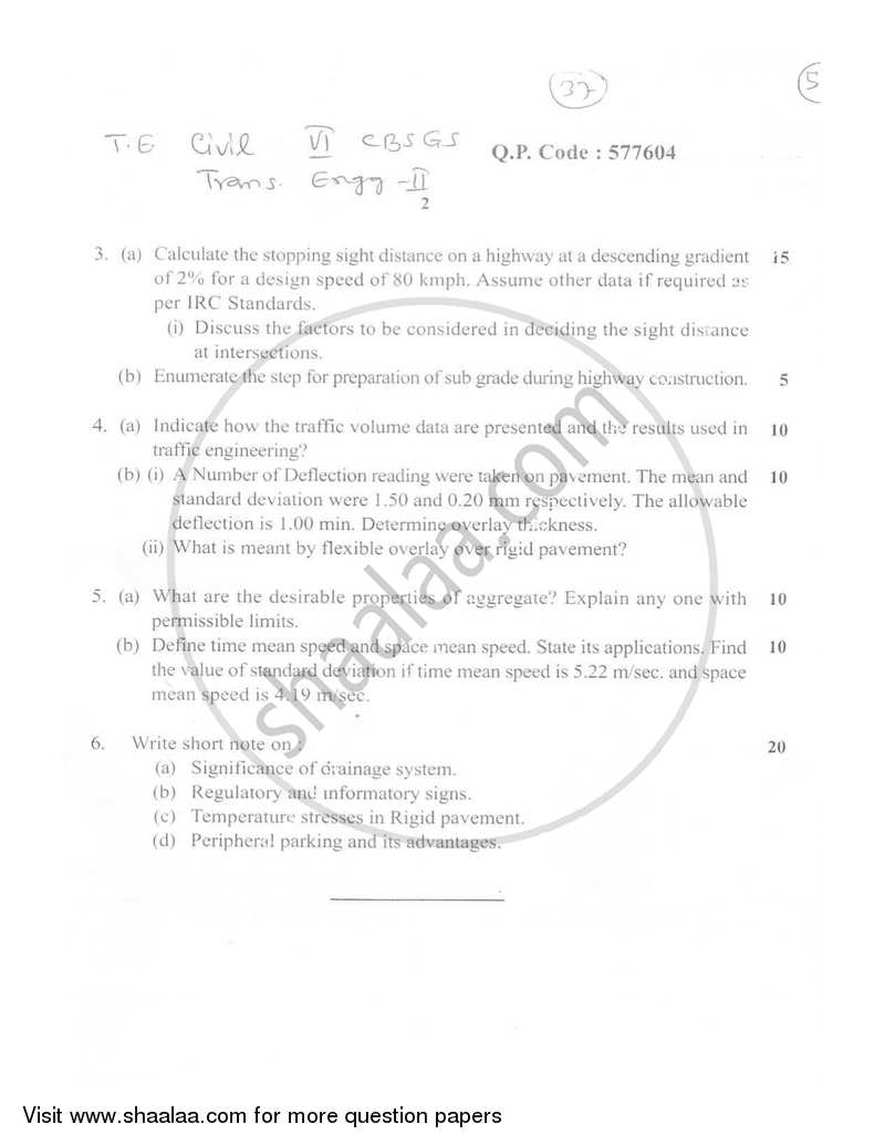 Transportation Engineering 2 2016-2017 BE Civil Engineering Semester 6 ...