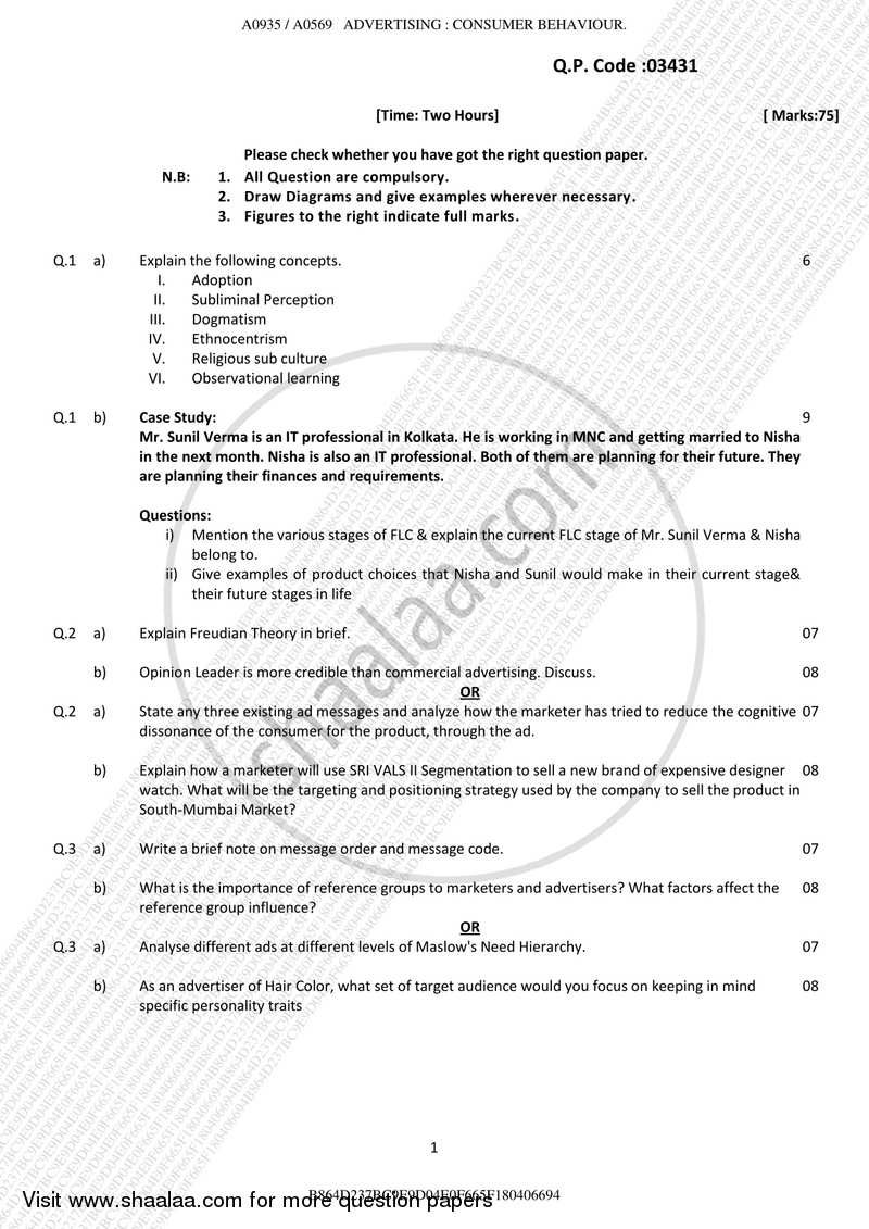 consumer behaviour and marketing research question paper