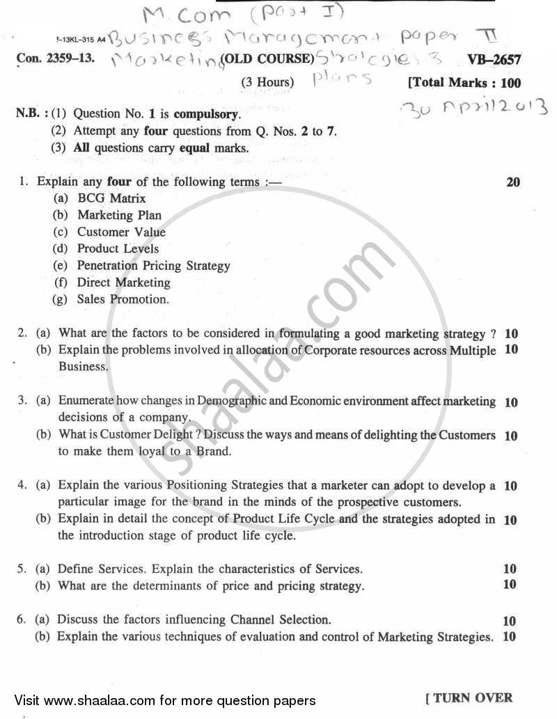 Marketing strategy question paper