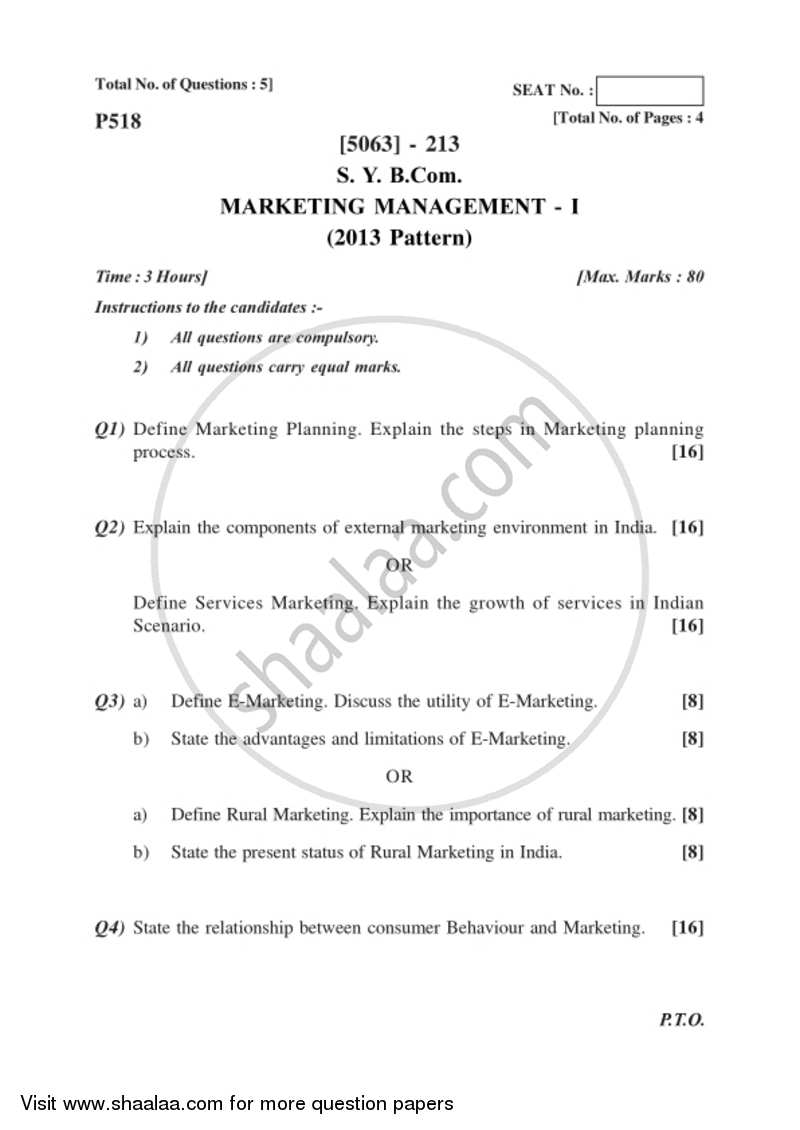 Question paper on marketing management