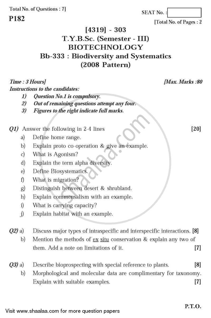 Question Paper - B.Sc Biotechnology Semester 5 (TYBSc) Biodiversity And ...