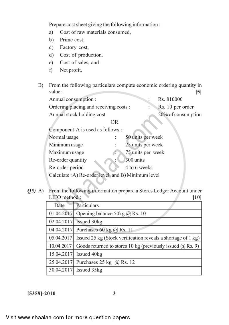 Cost and Works Accounting 1 2017-2018 Bachelor of Commerce (B.Com) 2nd ...