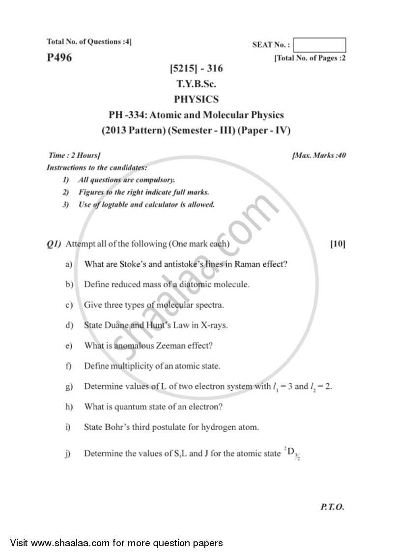 Atomic And Molecular Physics 2017-2018 B.Sc Physics Semester 5 (TYBSc ...