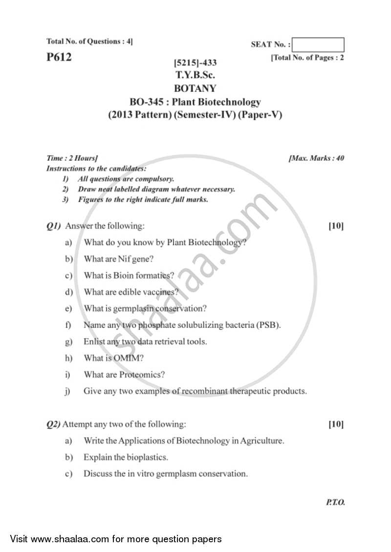 Plant Biotechnology 2017 2018 B Sc Botany Semester 6 Tybsc 2013